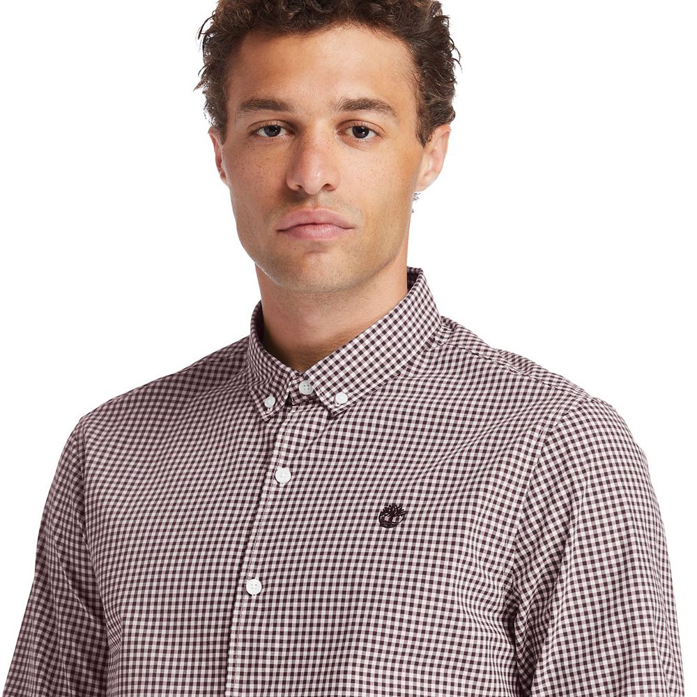 Camisa Timberland Hombre Suncook River Long-Sleeve Poplin Gingham Rosas - Chile EYR-314795